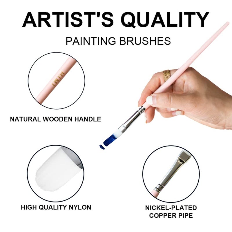 HIMI Little Bird Paint Brushes Set 5 Pcs for Acrylic Oil Gouache Paintï¼Œ1 Wide Brush, 3 Fan Brush,1 Liner Brush, Interesting Designed Nice Gift for Art hobbyist Beginners Artists (Pink,5 Pcs) - Image 5